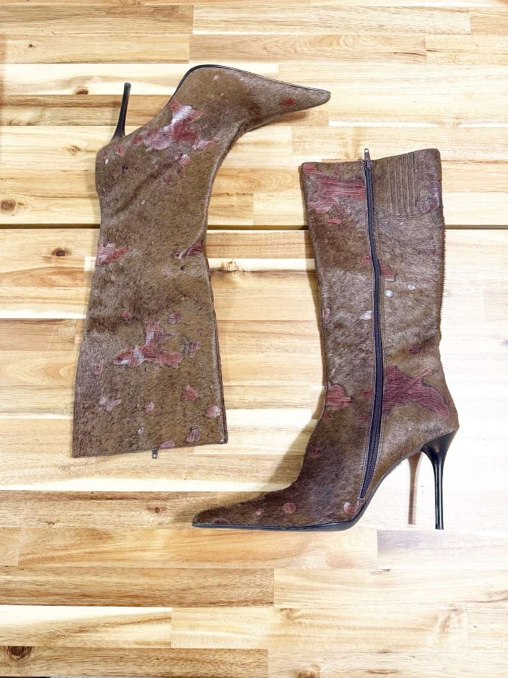 Jeffery Campbell Proposal F Pointed Toe Brown Croc Fur Knee High Boots Size 8 - Picture 10 of 16